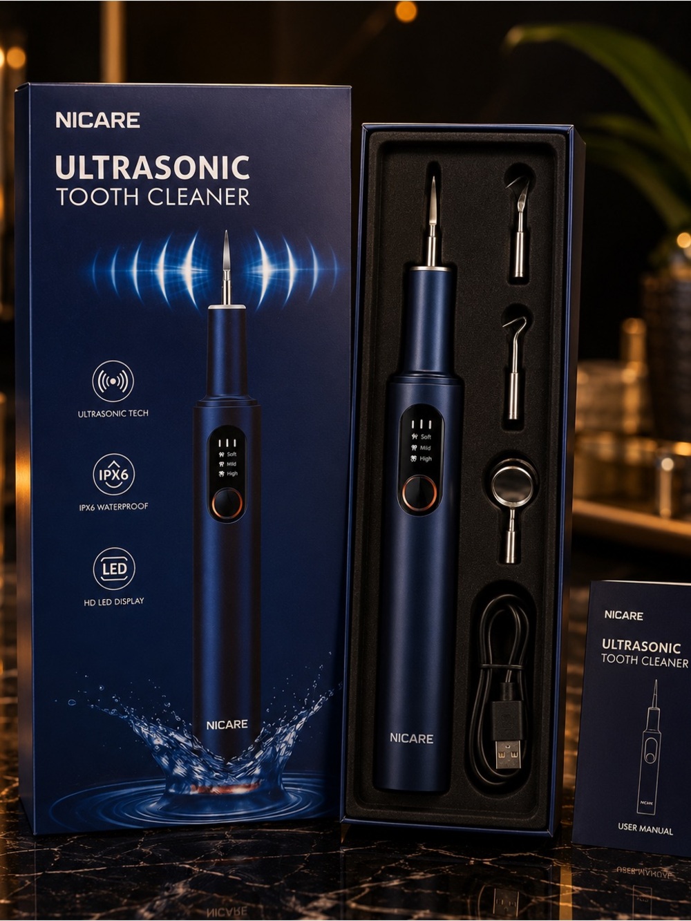 NICARE Ultrasonic Tooth Cleaner - Metallic Navy
